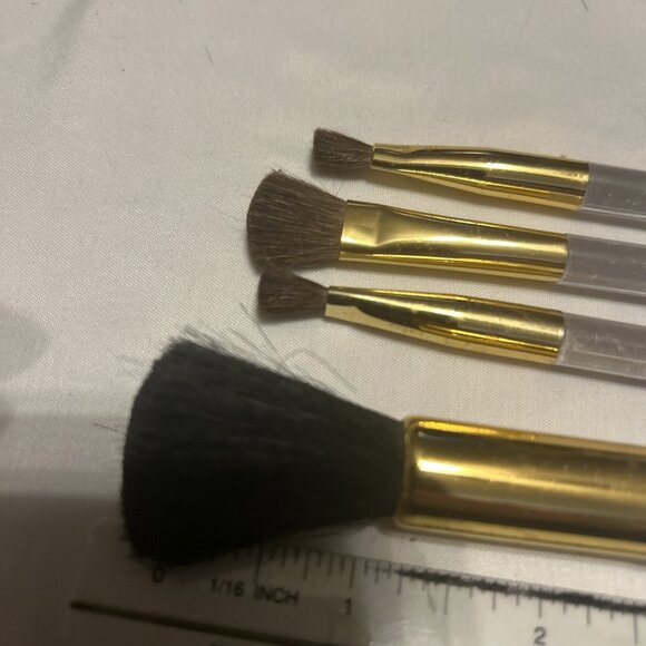 Cosmetic Makeup Brush Set of 4 Long Assorted Size Clear Handles W/gold New 6” - Picture 7 of 9